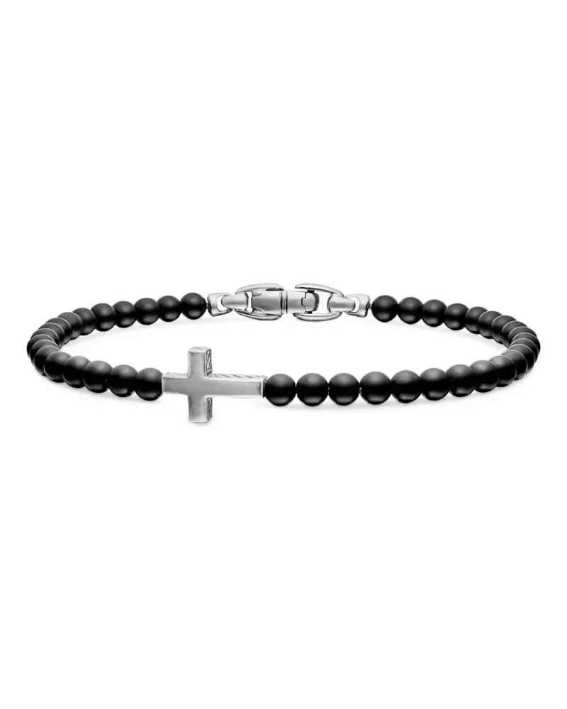David Yurman Spiritual Beads Cross Station Armband aus Sterlingsilber 4mm - Schwarz Schwarz