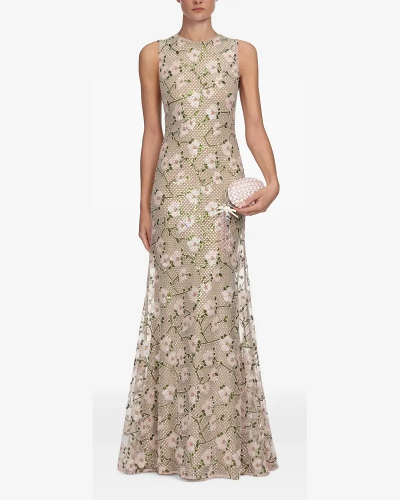 Self-Portrait Maxikleid mit Strass und Blumenprint - Nude Nude