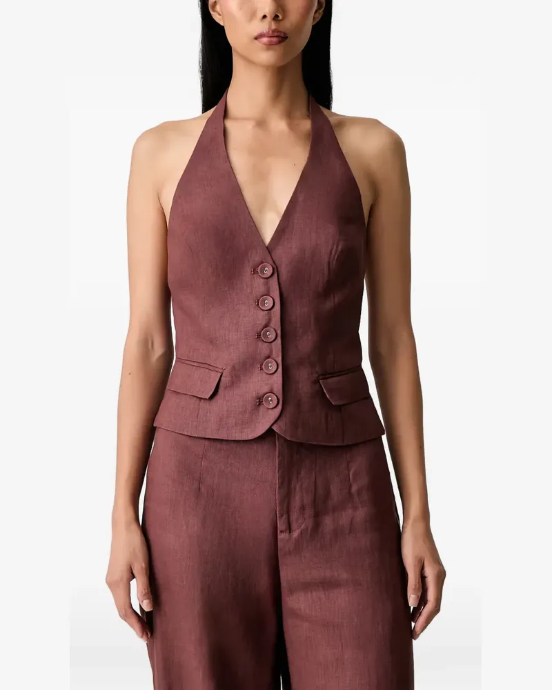 Bardot Domenica halterneck button-up top - Braun Braun