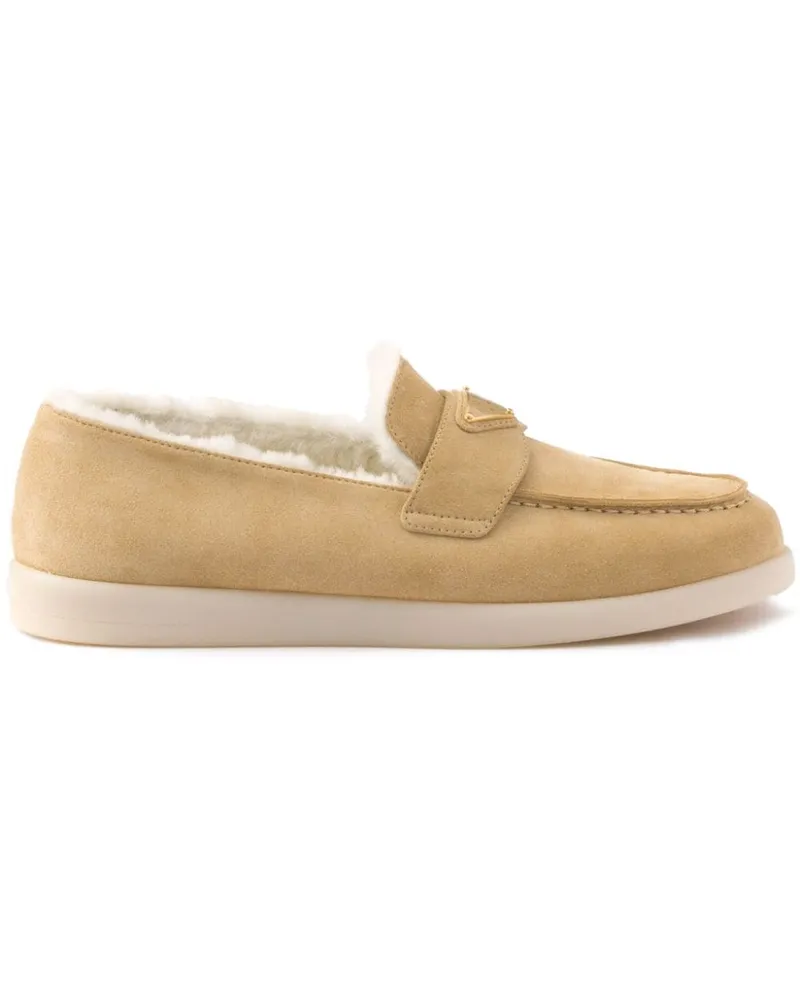 Prada Loafer aus Wildleder und Shearling - Nude Nude
