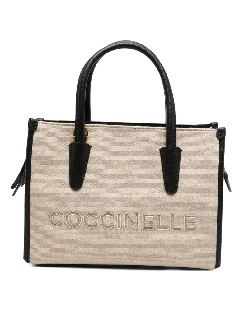Coccinelle logo-embroidered leather-trim tote bag - Nude Nude