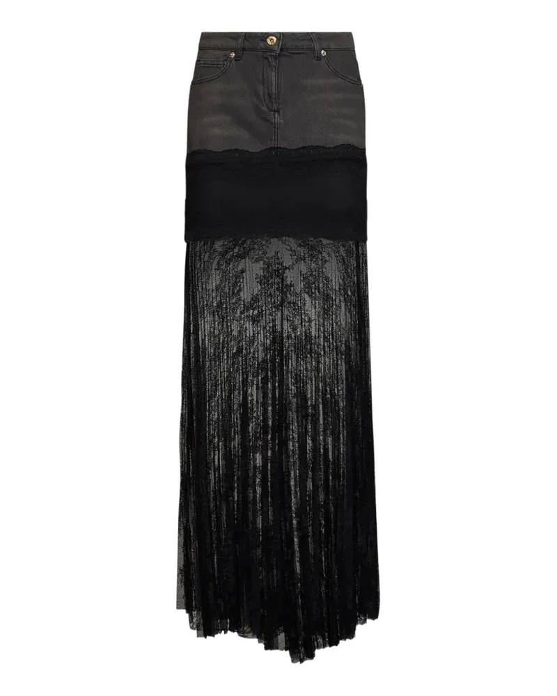 Blumarine lace-insert pleated maxi skirt - Schwarz Schwarz