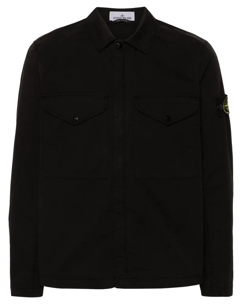 Stone Island Hemdjacke mit Kompass-Patch - Schwarz Schwarz