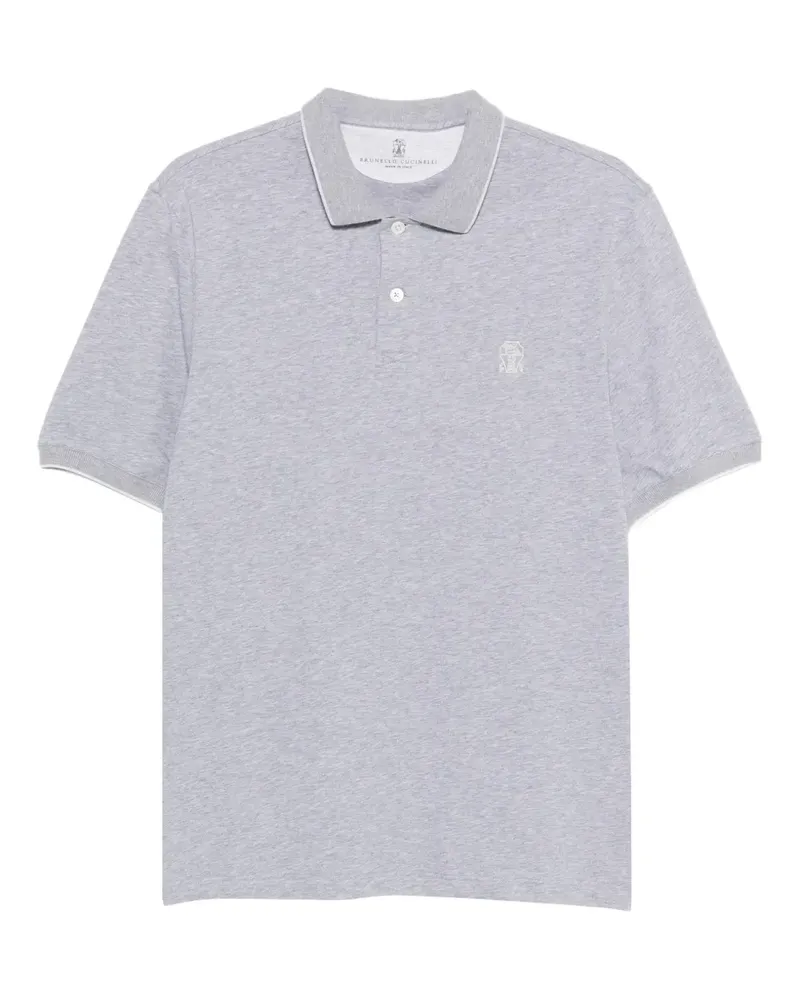 Brunello Cucinelli piped logo-embroidered polo shirt - Grau Grau