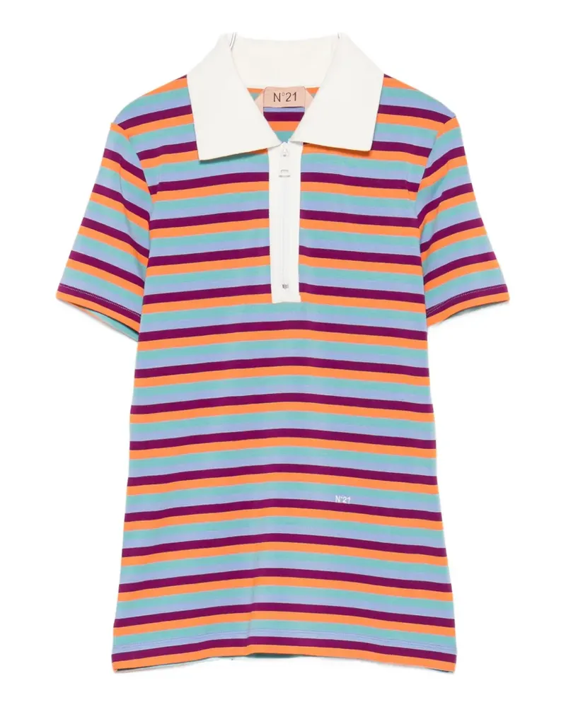 N° 21 striped zip-up polo top - Blau Blau