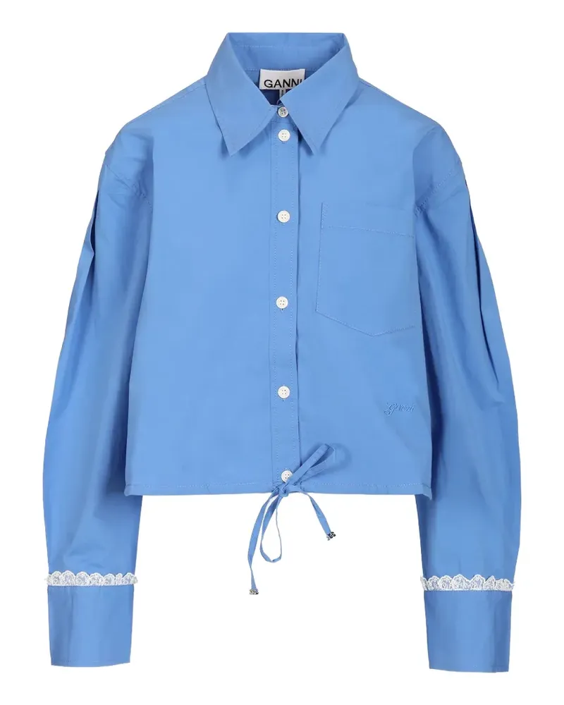 Ganni lace-trim crop shirt - Blau Blau