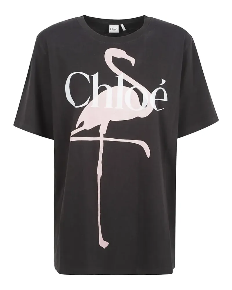 Chloé flamingo-print logo-print T-shirt - Schwarz Schwarz