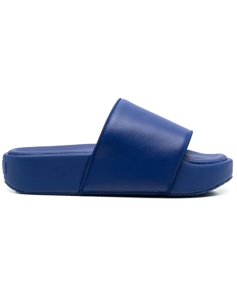 Y-3 Flatform-Pantoletten mit Logo-Patch - Blau Blau