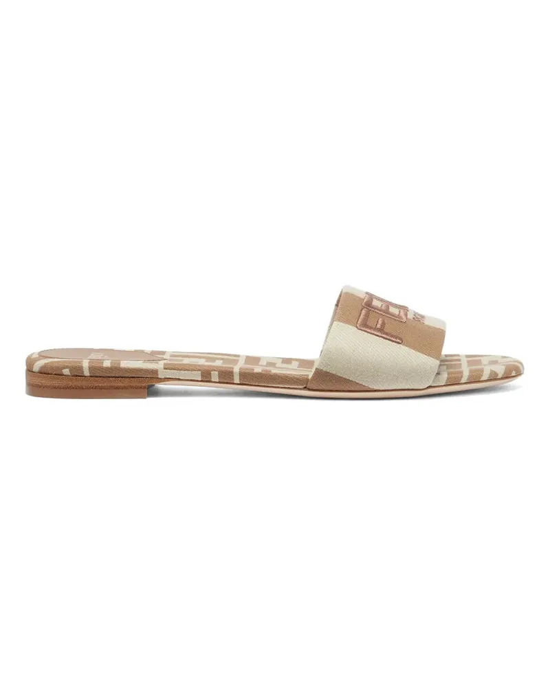Fendi Signature Beige fabric slides - Nude Nude