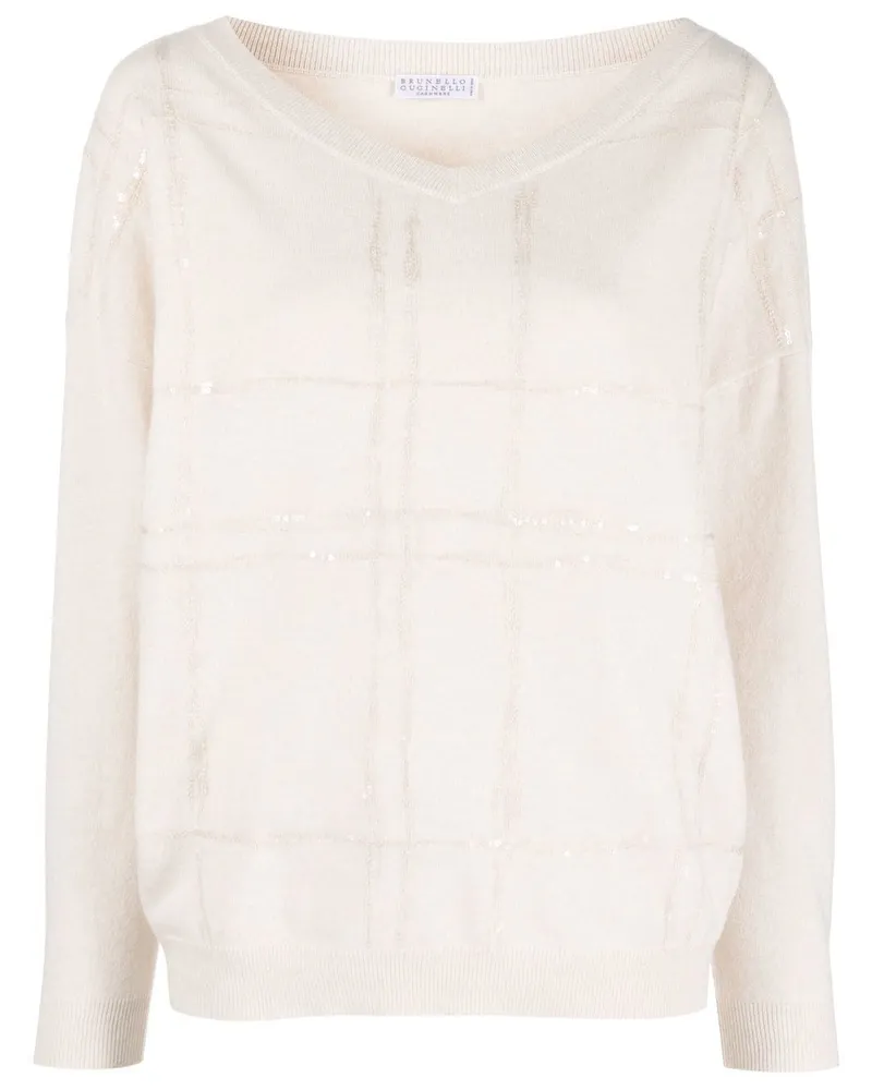 Brunello Cucinelli Kaschmirpullover mit V-Ausschnitt - Nude Nude