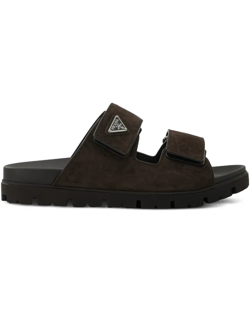 Prada logo-appliqué strapped sandals - Braun Braun