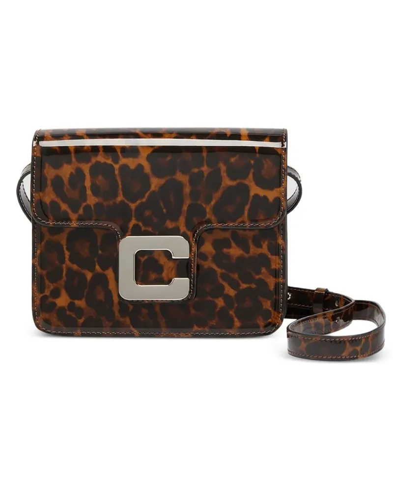 Carel Mini Sorbonne Schultertasche aus Lackleder mit Leopardenprint - Braun Braun