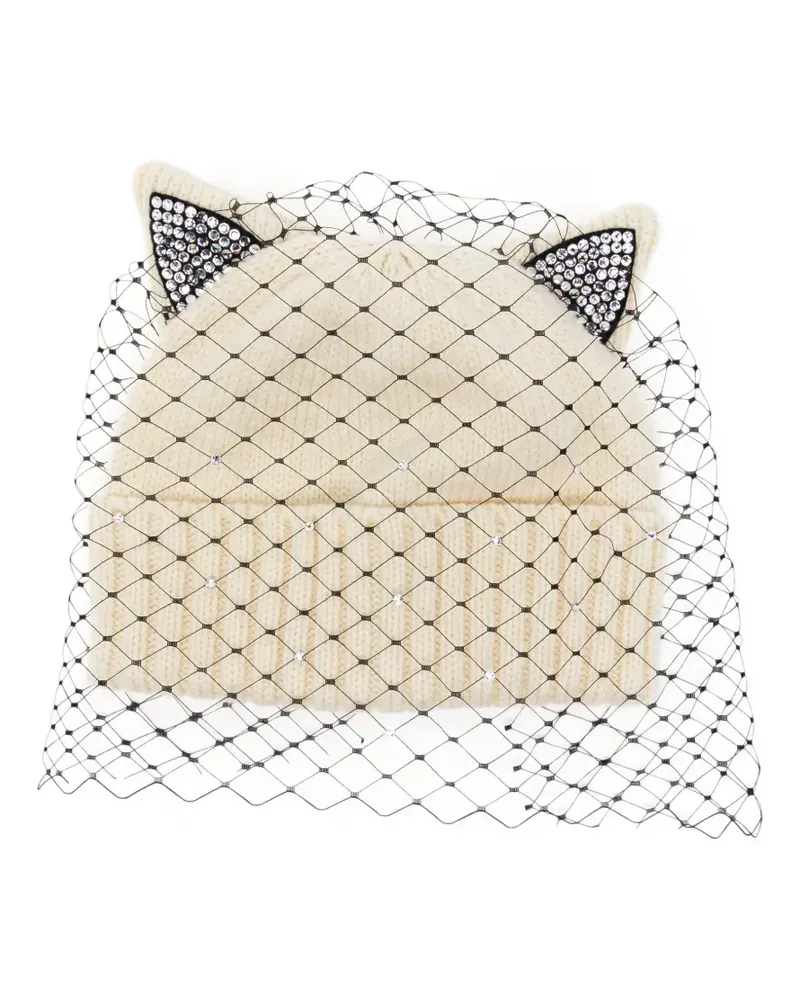 CA4LA crystal-embellished veiled beanie hat - Nude Nude