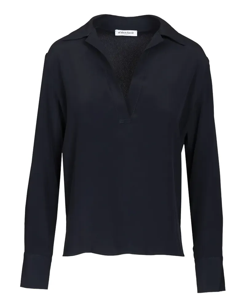 Al Duca D’Aosta 1902 Seidenbluse mit V-Ausschnitt - Blau Blau