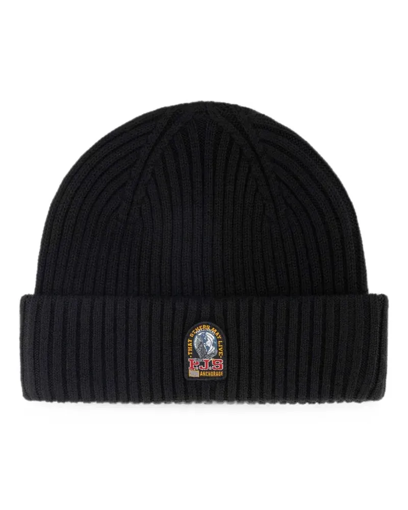 Parajumpers Gerippte Beanie mit Logo-Patch - Schwarz Schwarz