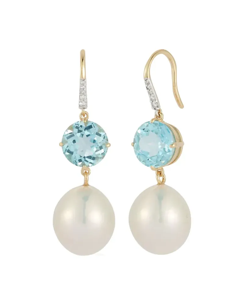 MATEO 14kt Gelbgold-Hängeohrringe mit Schmucksteinen - Blau Blau