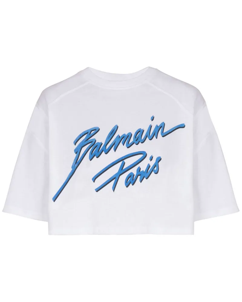 Balmain T-Shirt mit geflocktem Logo - Weiß Weiß