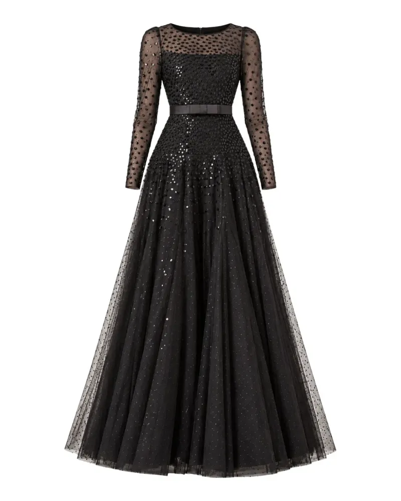 Needle & Thread Cascade Bow sequin-embellished maxi gown - Schwarz Schwarz