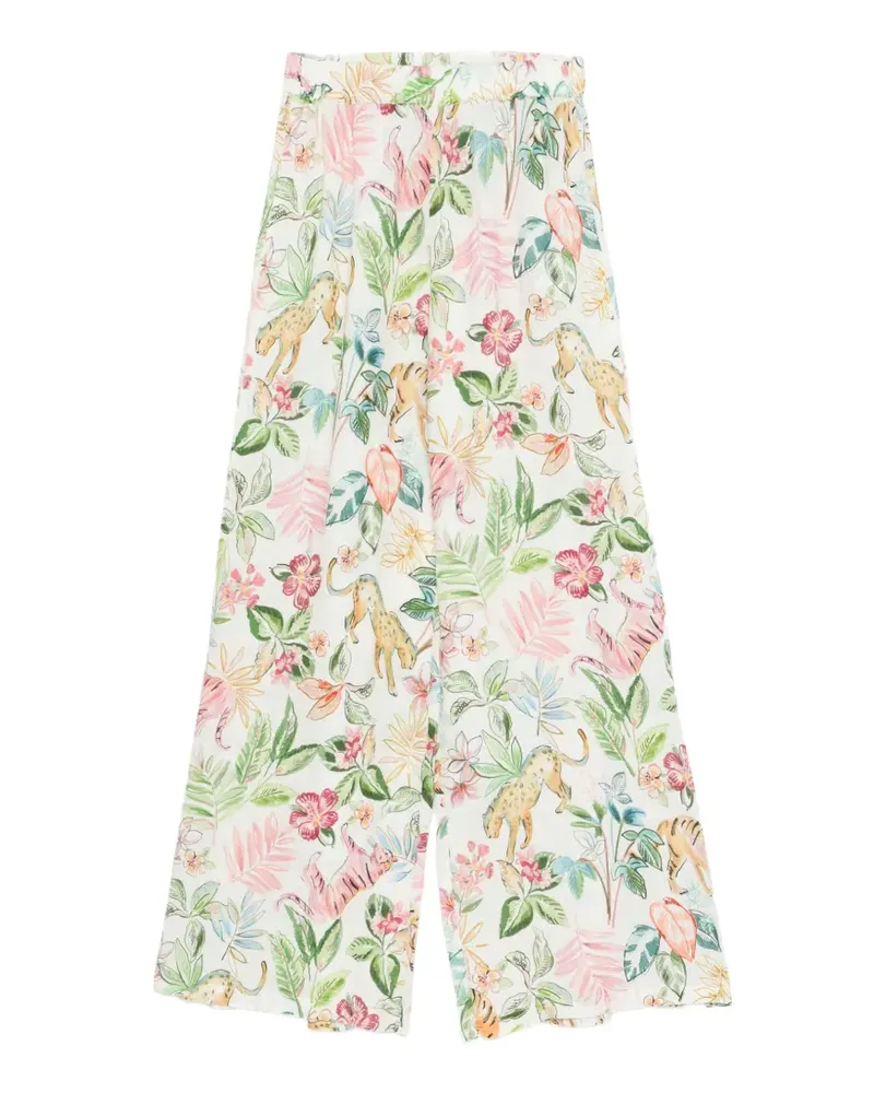 120% Lino floral animal print trousers - Weiß Weiß