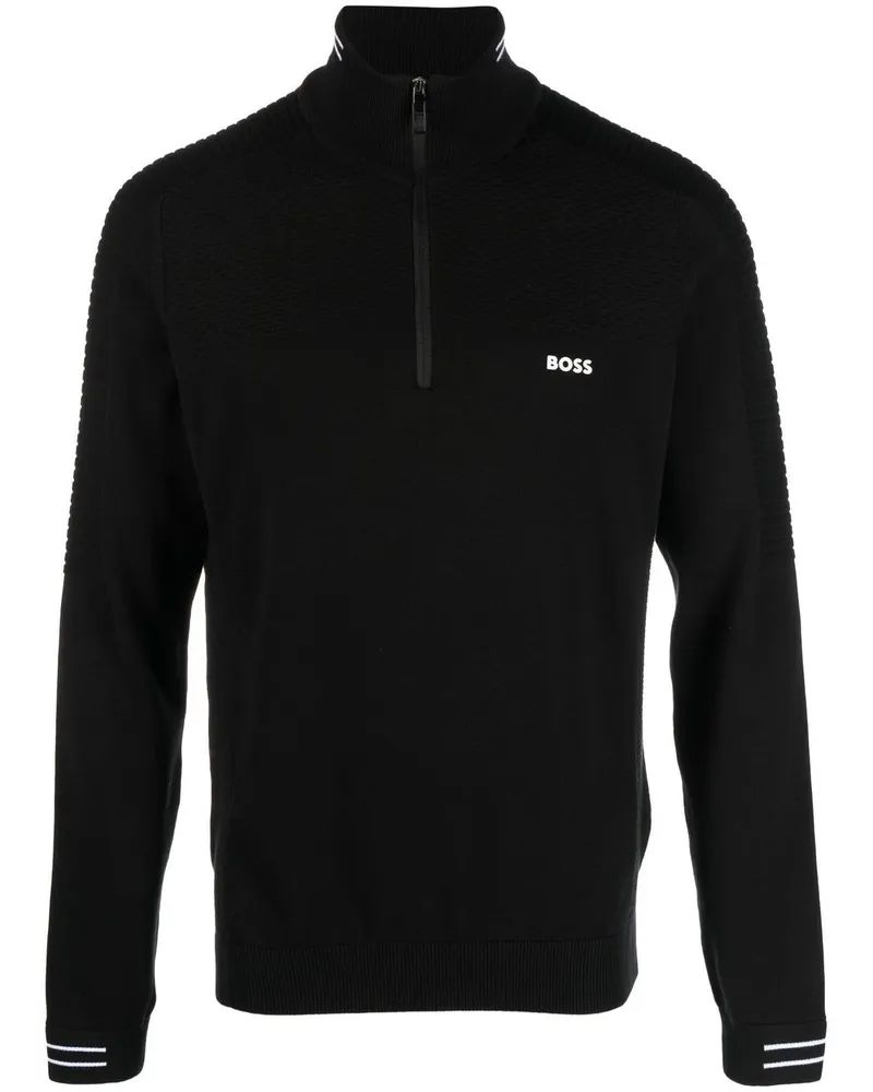 HUGO BOSS Pullover mit Stehkragen Schwarz