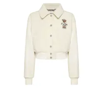 Leder-Bomberjacke mit Teddy-Verzierung - Nude
