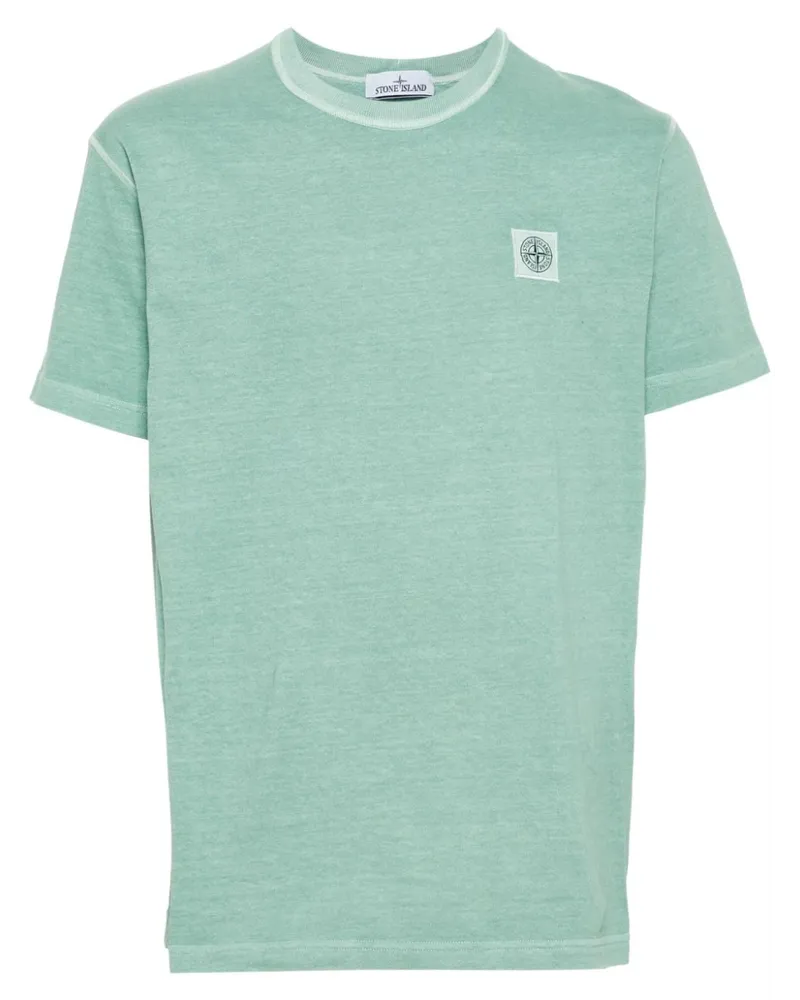 Stone Island Meliertes T-Shirt mit Kompass-Motiv - Grün Grün