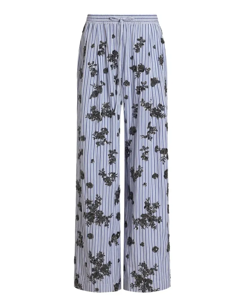 Dolce & Gabbana Popeline-Hose mit Kristallblumen-Stickerei - Blau Blau