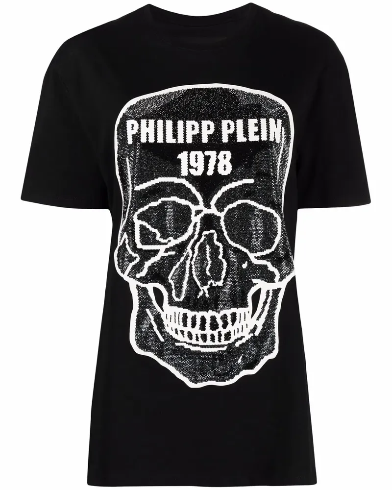 Philipp Plein T-Shirt mit verziertem Totenkopf - Schwarz Schwarz