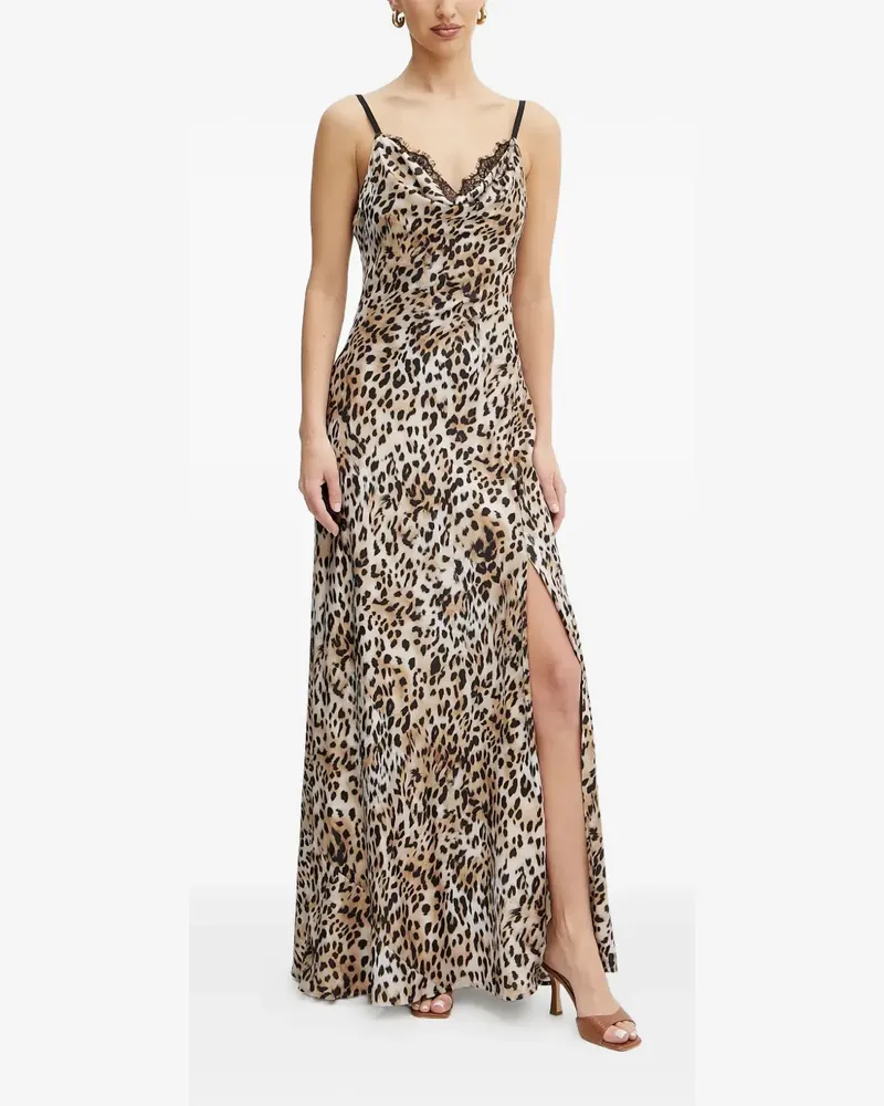 Guess Leoparden-Maxikleid mit Spitzenbesatz - Nude Nude