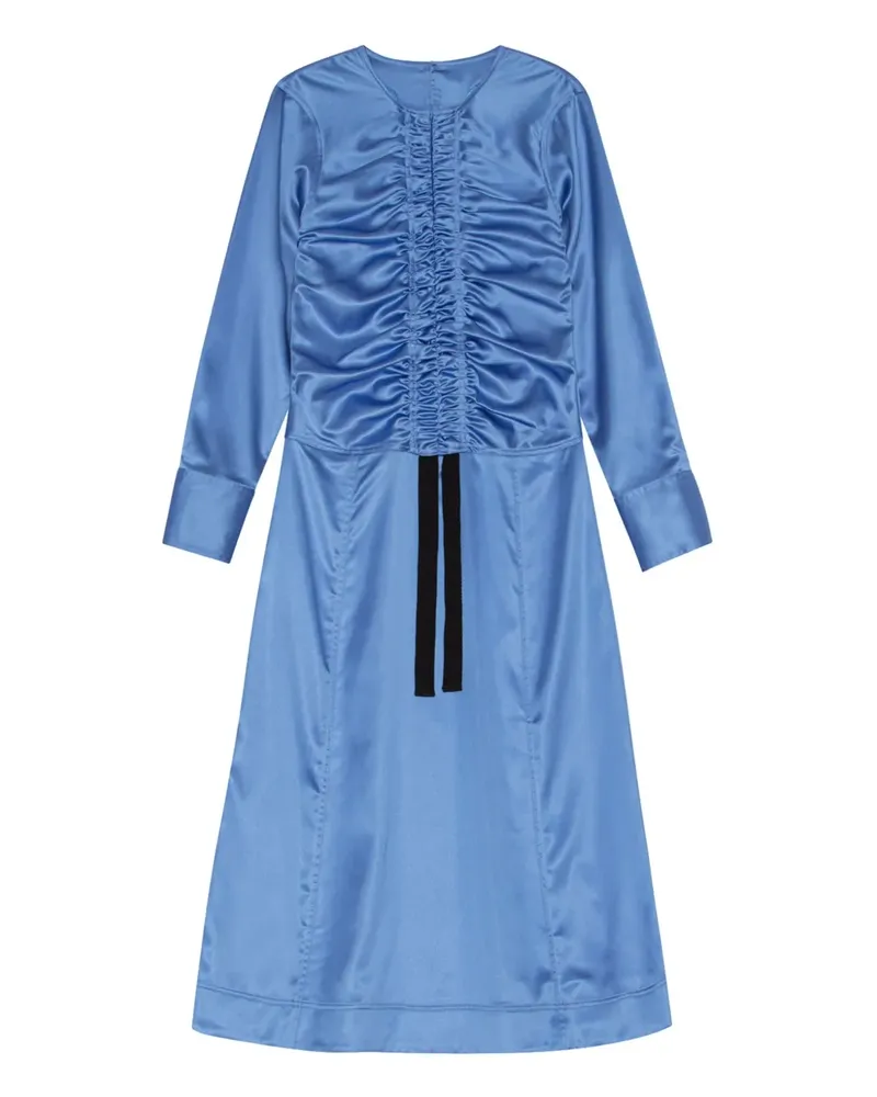 Ganni Satin-Midikleid mit gerafften Details - Blau Blau