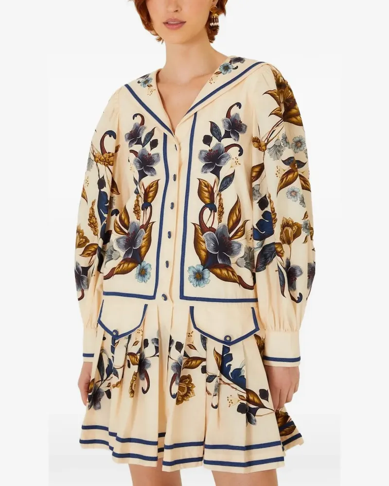 FARM Rio floral-print sailor-collar mini dress - Nude Nude