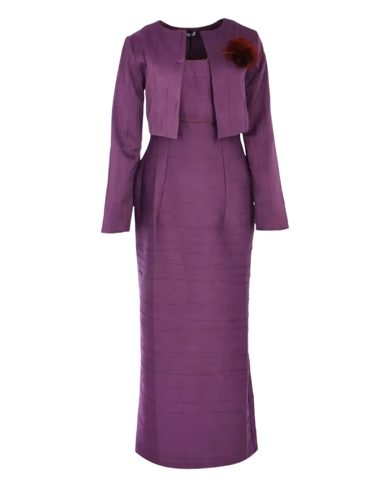 Baruni feather-embellished pleated dress and jacket set - Violett Violett