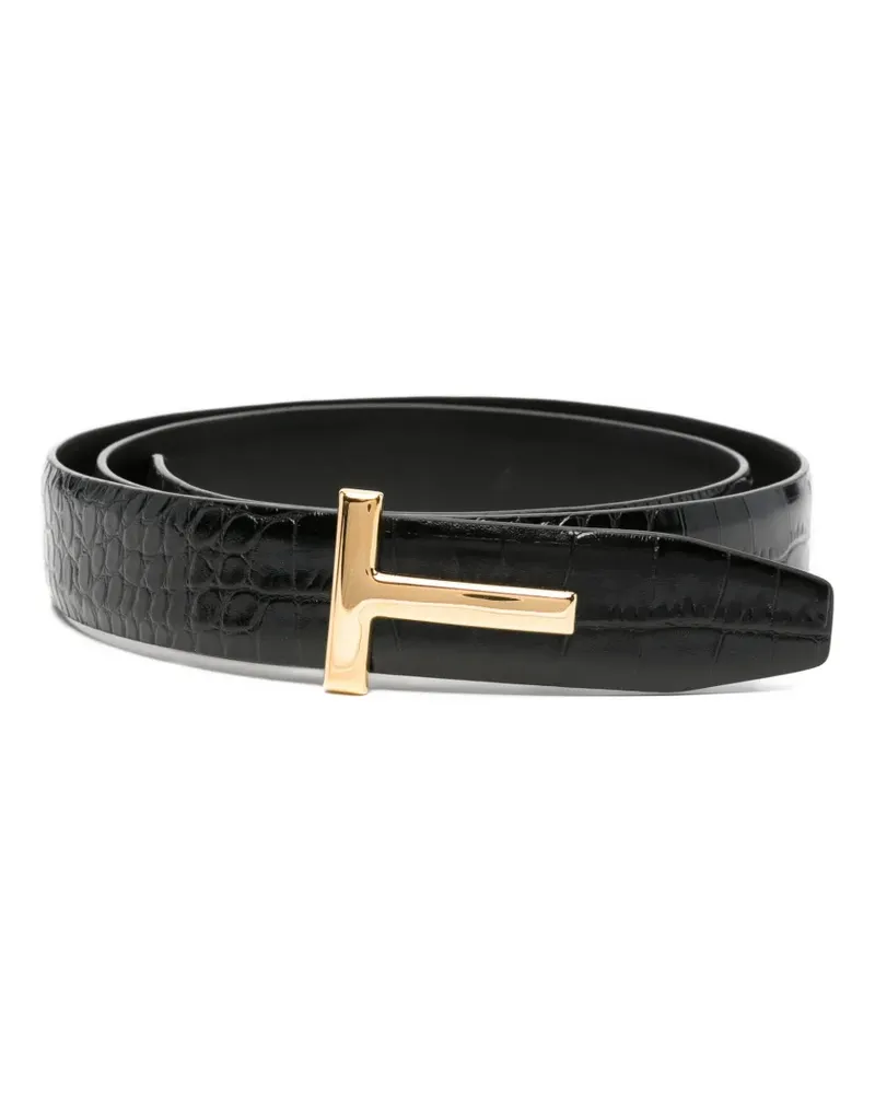 Tom Ford T-buckle crocodile-effect belt - Schwarz Schwarz