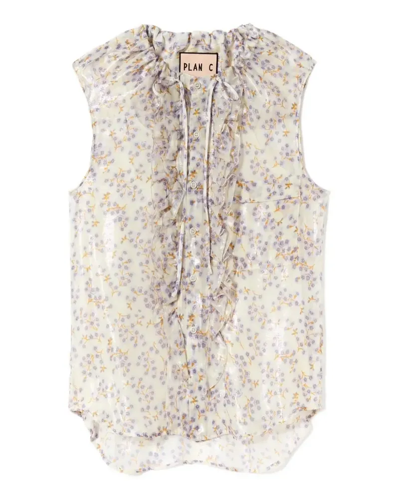 PLAN C floral-print ruffled blouse - Nude Nude