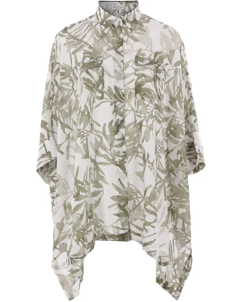 Brunello Cucinelli Seidenhemd mit Print - Weiß Weiß