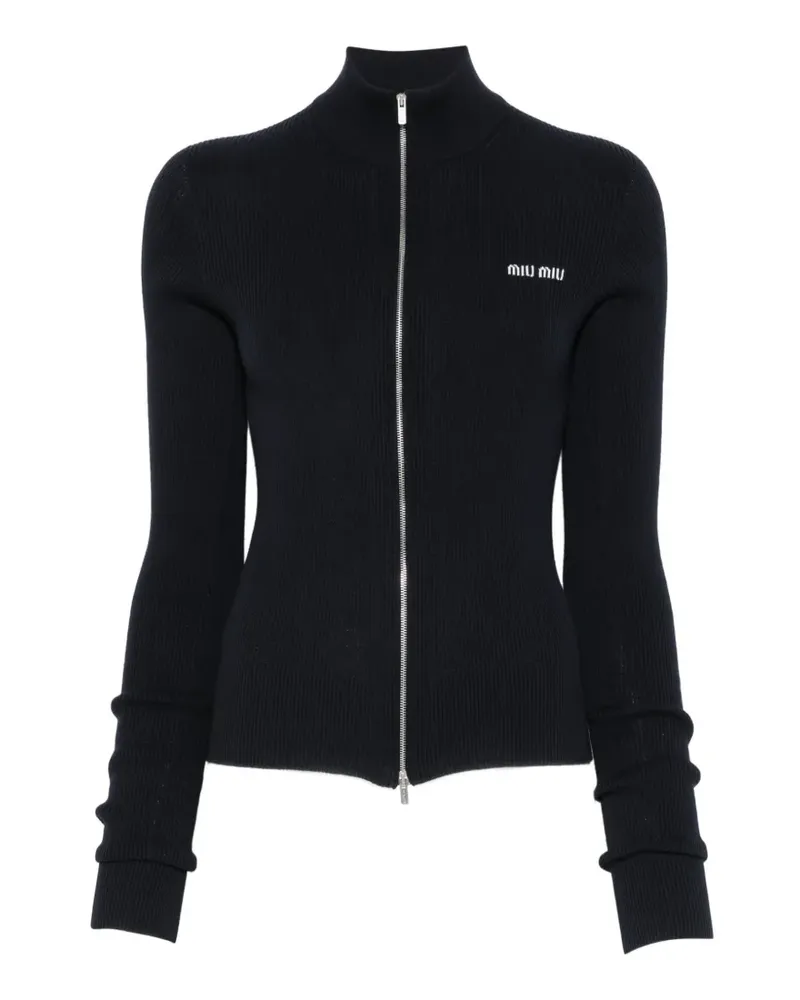 Miu Miu logo-embroidered zip-up cardigan - Schwarz Schwarz