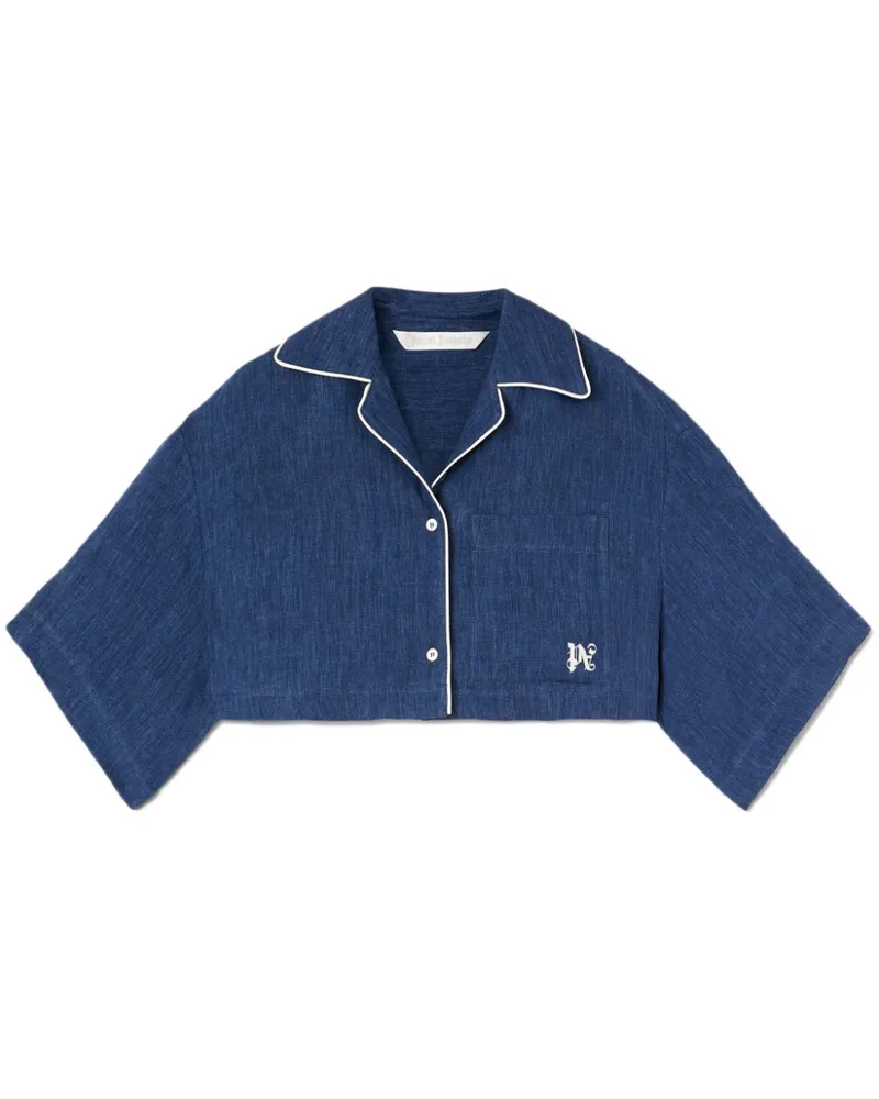 Palm Angels Cropped-Hemd mit Monogramm-Stickerei - Blau Blau