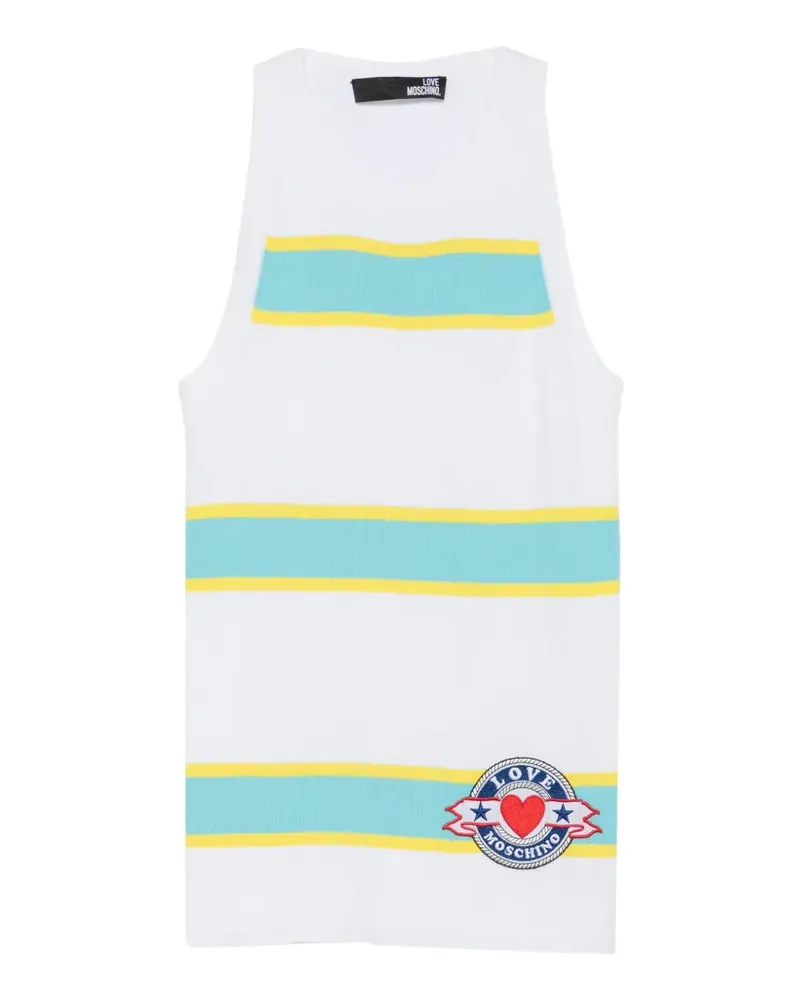 Moschino Gestreiftes Oberteil mit Logo-Patch - Weiß Weiß