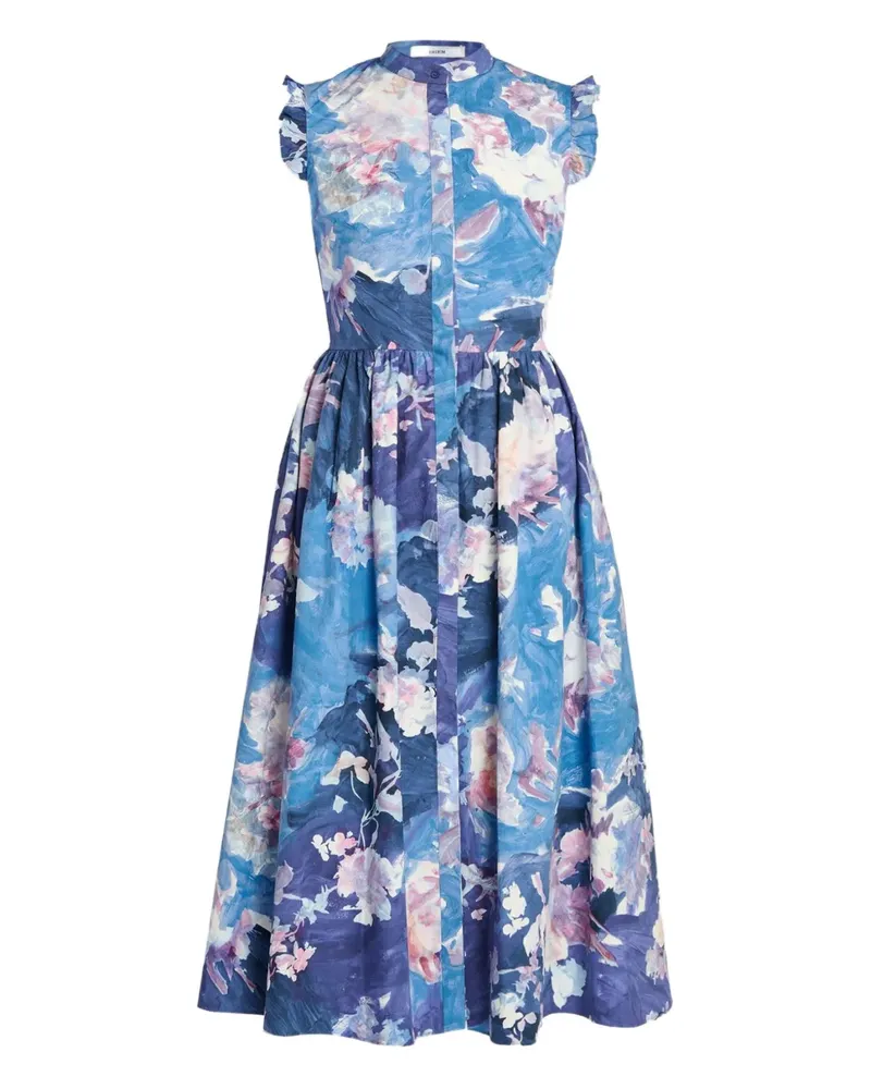 Erdem Gerüschtes Kleid mit Blumen-Print - Blau Blau