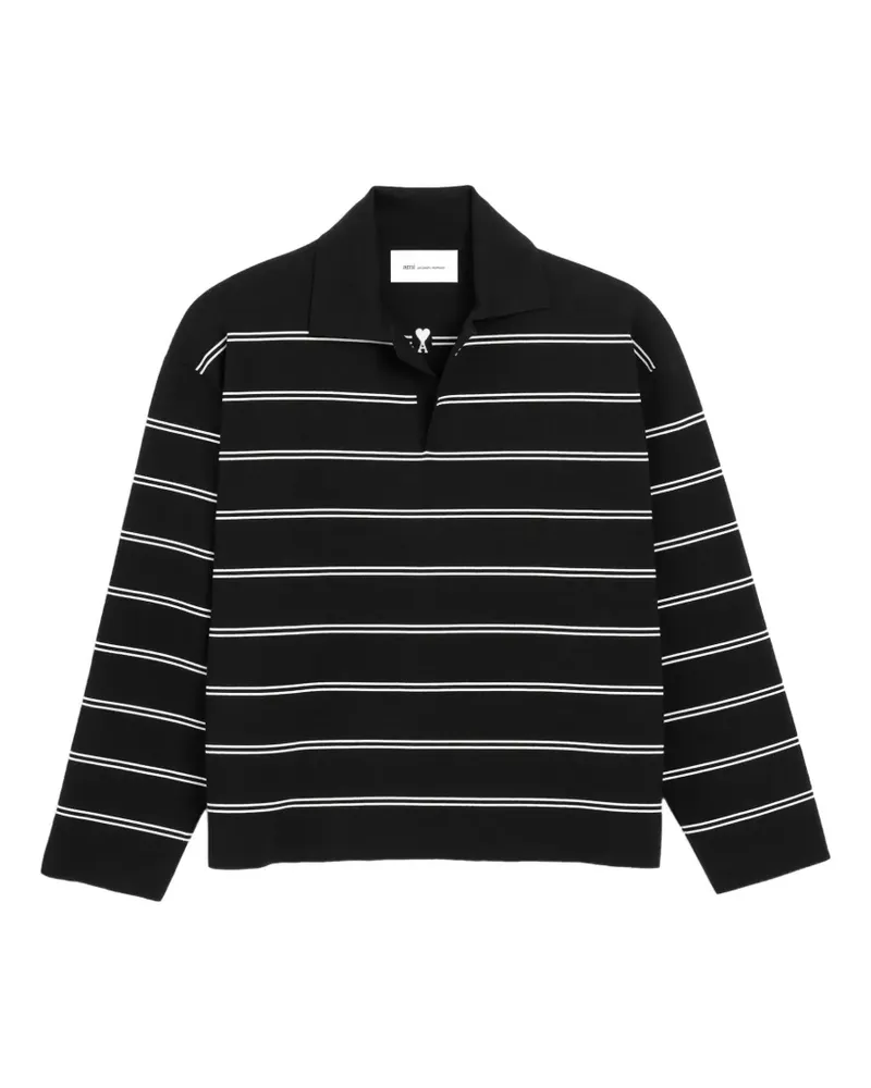 AMI Paris Gestreiftes Poloshirt mit Ami-Patch - Schwarz Schwarz