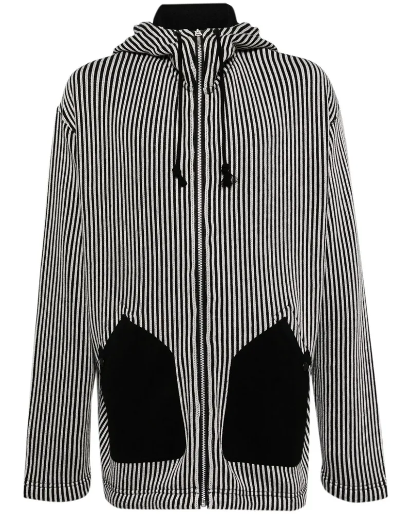 Junya Watanabe Gestrickter Hoodie mit Streifen - Schwarz Schwarz