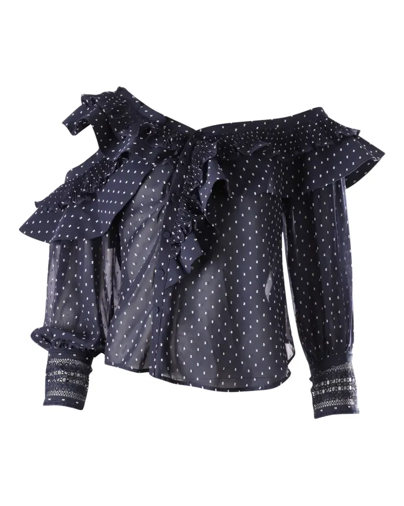 Self-Portrait Plumetis One-Shoulder-Top mit Rüschen - Blau Blau