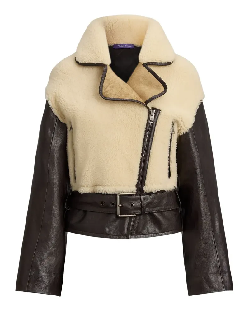 Ralph Lauren Lederjacke aus Shearling mit Gürtel - Nude Nude