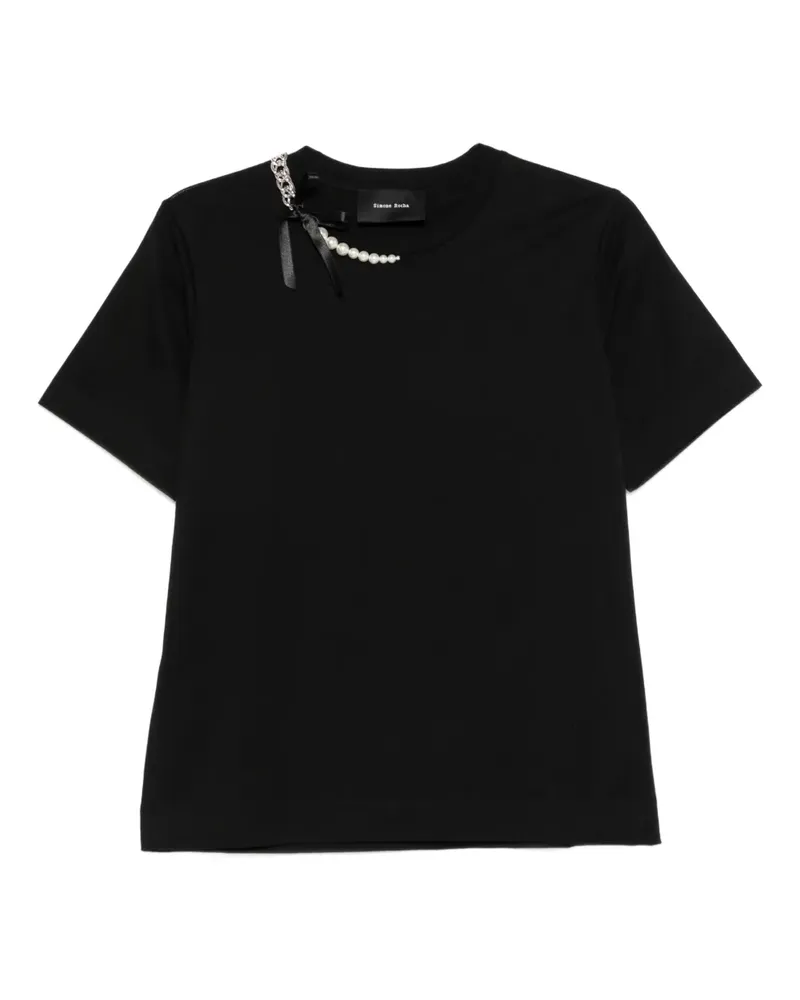 Simone Rocha T-Shirt mit Perlenkette - Schwarz Schwarz