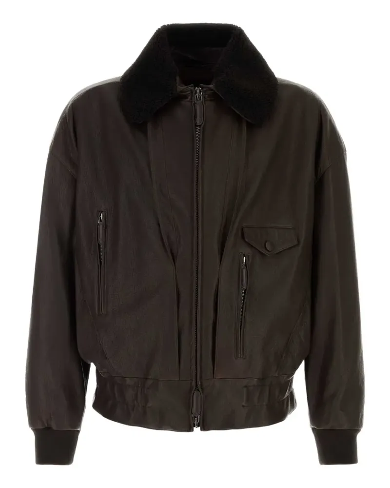 Giorgio Armani Lederjacke mit Shearling-Kragen - Braun Braun