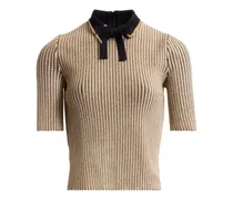 Geripptes Strickoberteil mit Schleife - Gold