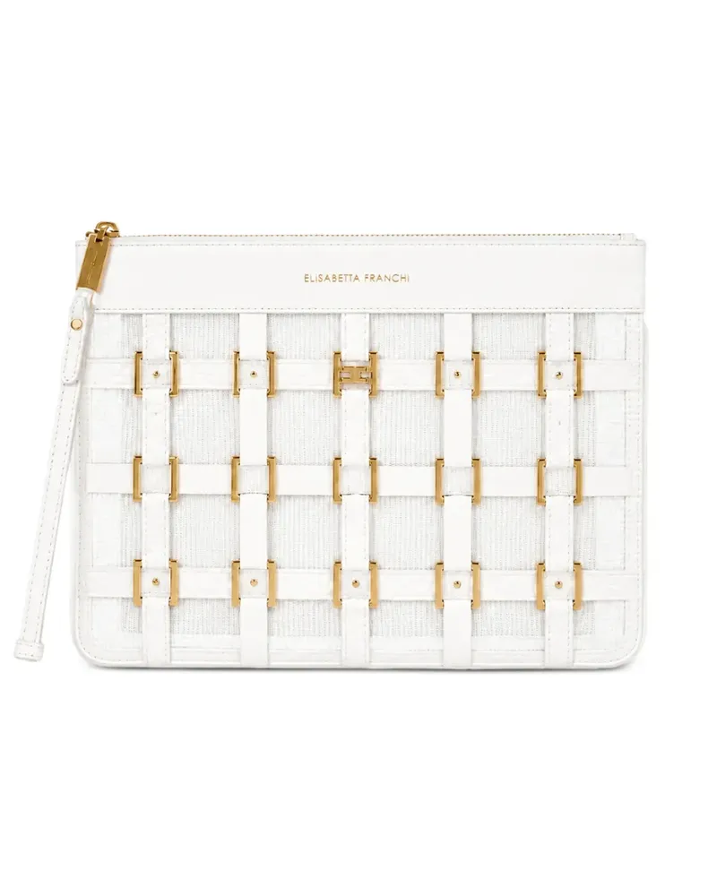 Elisabetta Franchi logo-plaque woven clutch bag - Weiß Weiß