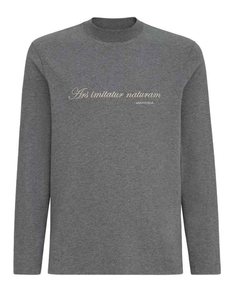 Brunello Cucinelli Langarmshirt aus Baumwolljersey mit Stehkragen und Stickerei - Grau Grau