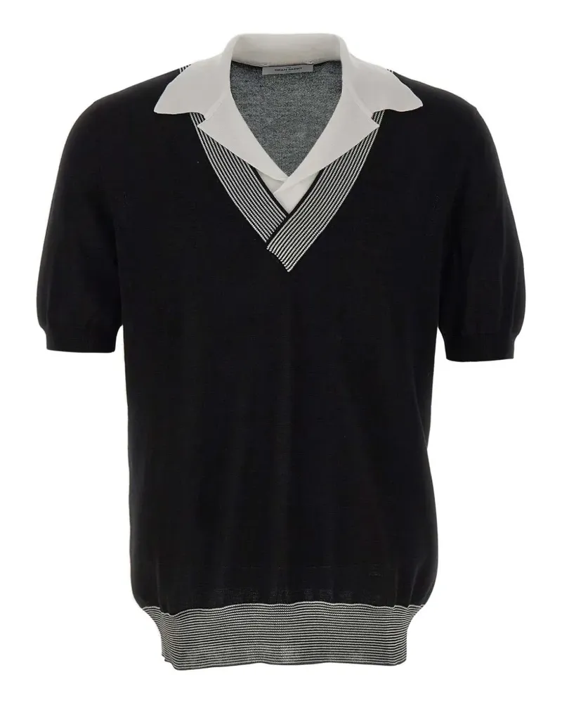 Gran Sasso V-neck striped-trim T-shirt - Schwarz Schwarz