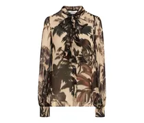 Chiné Chiffon-Bluse mit Palmen - Nude